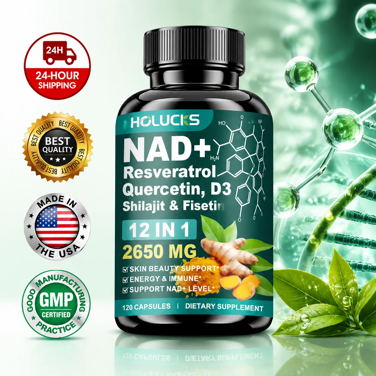 Health Wellness Usa - High Potency NAD+ Supplement, with Quercetin,